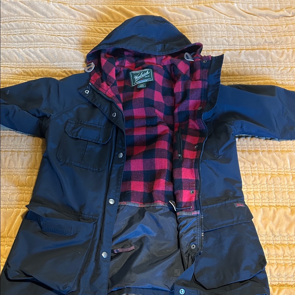 Woolrich Black Jacket with Red Plaid Wool Interior